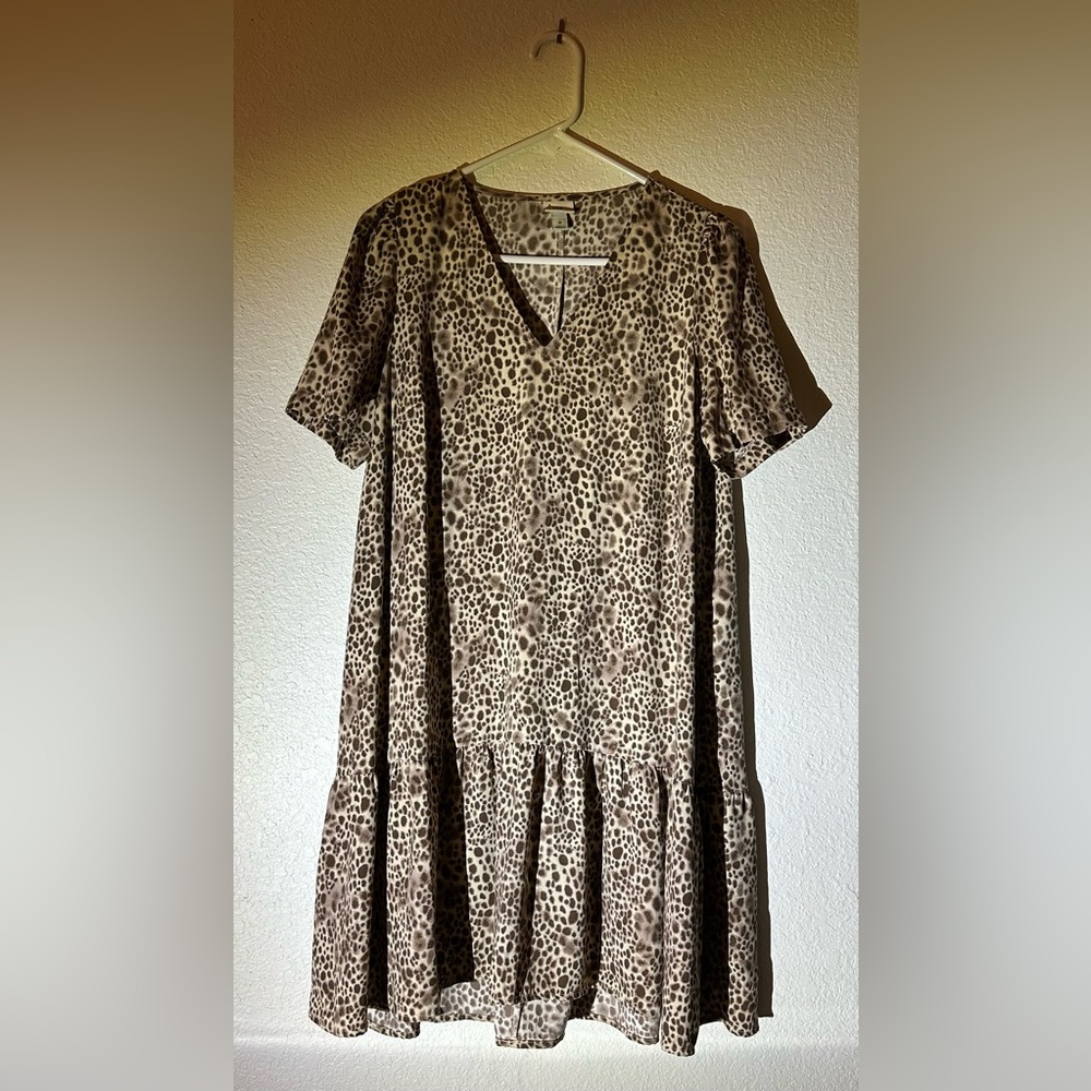A New Day Leopard Print Dress with ruffle bottom, v neck, cute spring summer